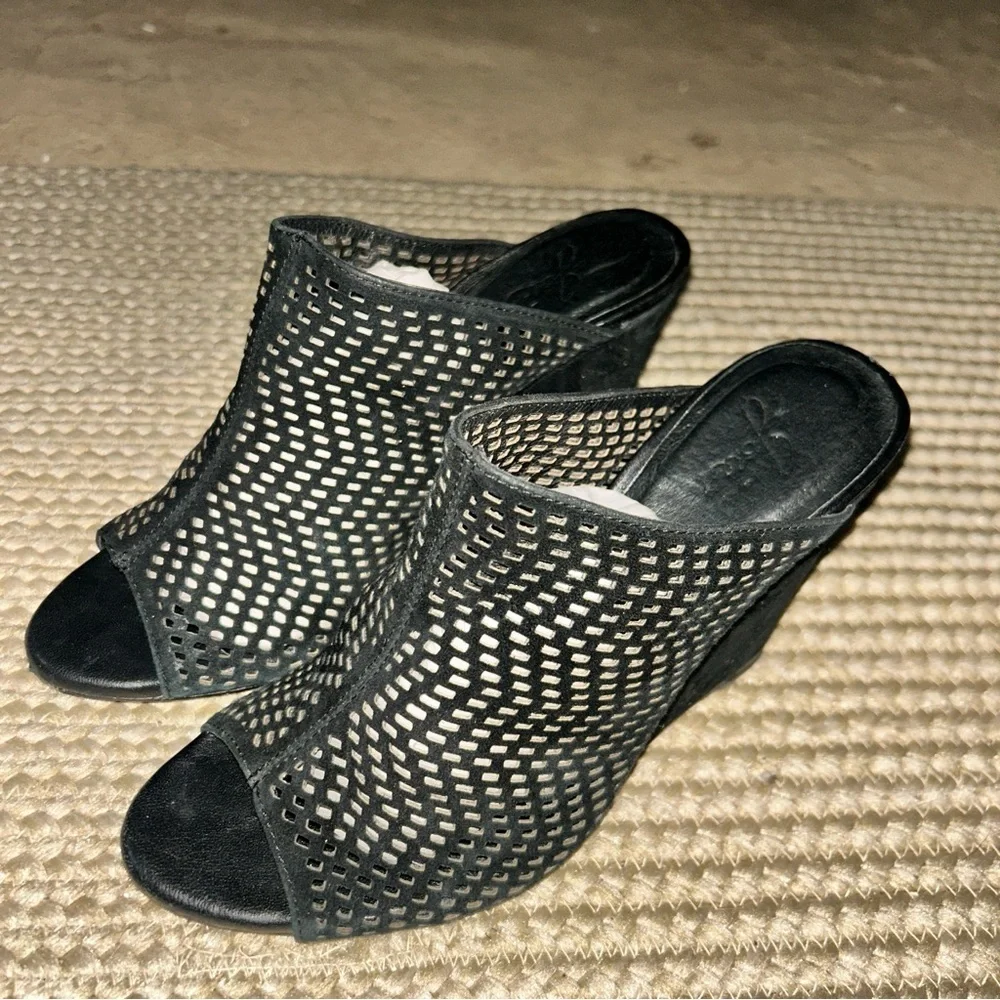 Joie Black Cutout Wedge Sandals